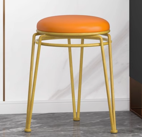New style home light luxury steel round stool (PU orange/gold-sprayed legs) (size: 45*29CM)