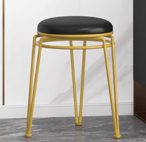 New light luxury steel round stool for home use (PU black/gold-sprayed legs) (size: 45*29CM)