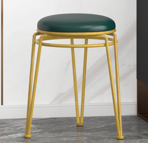 New light luxury steel round stool for home use (PU sapphire green/gold-sprayed legs) (size: 45*29CM)