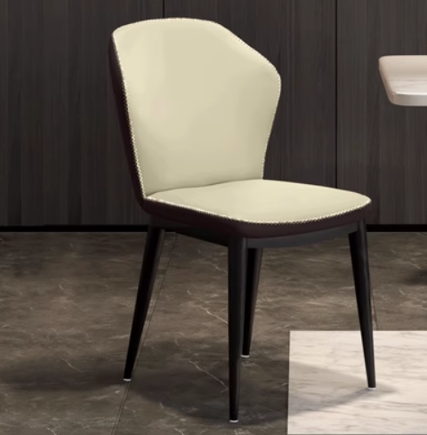 New light luxury backrest and durable PU leather soft chair (off-white) (size: 49*48*84CM)