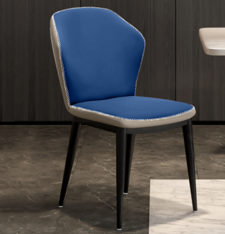 New light luxury backrest and durable PU leather soft chair (deep sea blue) (size: 49*48*84CM)