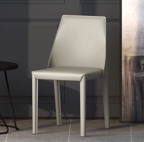 New Italian style light luxury saddle leather dining chair (light gray) (size: 42*47*81CM)