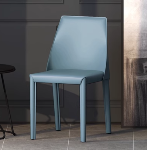 New Italian light luxury saddle leather dining chair (light blue) (size: 42*47*81CM)