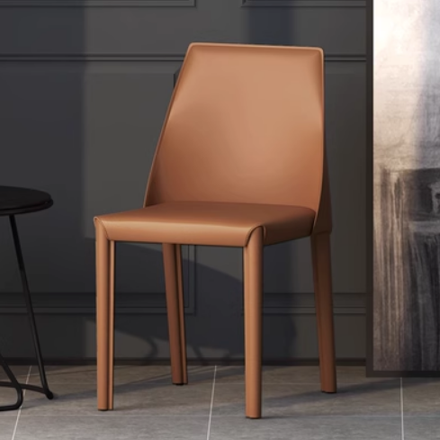 New Italian style light luxury saddle leather dining chair (light brown) (size: 42*47*81CM)
