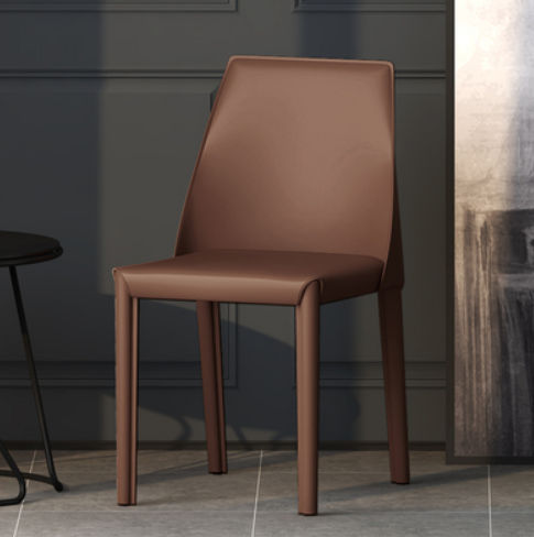 New Italian style light luxury saddle leather dining chair (dark brown) (size: 42*47*81CM)