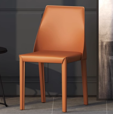 New Italian style light luxury saddle leather dining chair (dark orange) (size: 42*47*81CM)