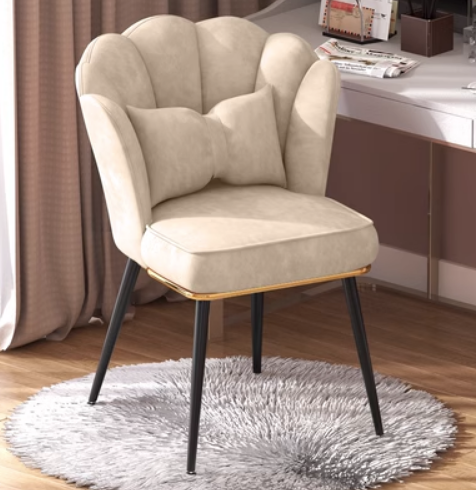 New home comfortable backrest petal chair (off-white with black legs) (size: 48*40*82CM)