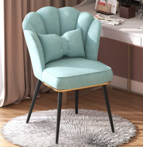 New home comfortable backrest petal chair (Lake blue black legs) (size: 48*40*82CM)