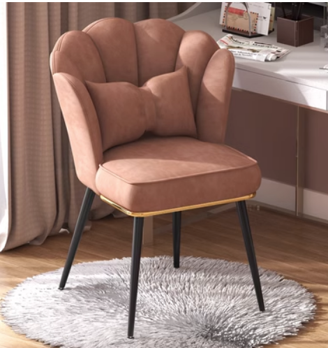 New home comfortable backrest petal chair (bean paste color with black legs) (size: 48*40*82CM)