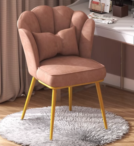 New style home comfortable backrest petal chair (bean paste color spray gold legs) (size: 48*40*82CM)