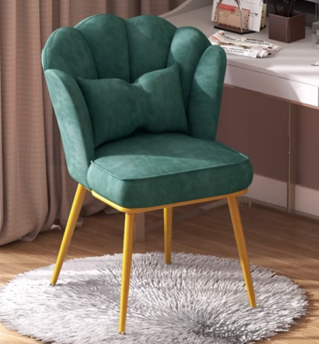 New home comfortable backrest petal chair (dark green spray gold legs) (size: 48*40*82CM)