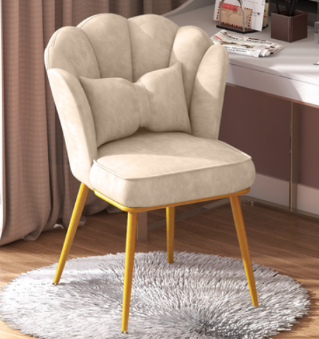 New home comfortable backrest petal chair (off-white spray gold legs) (size: 48*40*82CM)