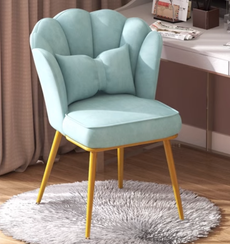 New home comfortable backrest petal chair (Lake blue spray gold legs) (size: 48*40*82CM)