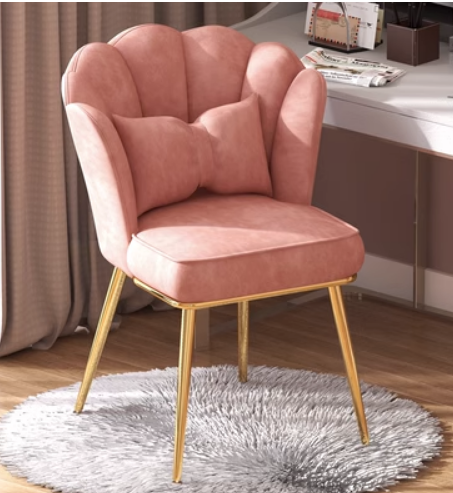 New home comfortable backrest petal chair (pink titanium-plated legs) (size: 48*40*82CM)
