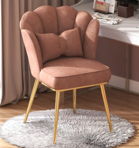 New home comfortable backrest petal chair (bean paste color titanium-plated legs) (size: 48*40*82CM)