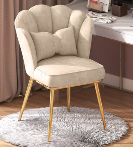 New home comfortable backrest petal chair (off-white titanium-plated legs) (size: 48*40*82CM)
