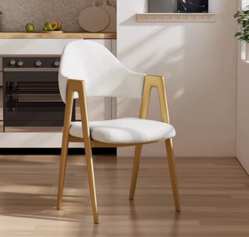 New light luxury soft backrest chair (white lamb velvet/gold legs) (size: 50*40*80CM)