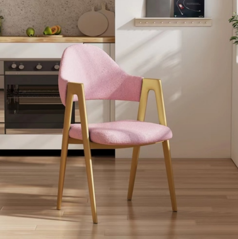 New light luxury soft backrest chair (pink lamb velvet/gold legs) (size: 50*40*80CM)
