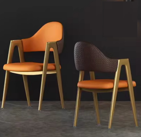 New light luxury soft backrest chair (orange surface coffee back/gold legs) (size: 50*40*80CM)