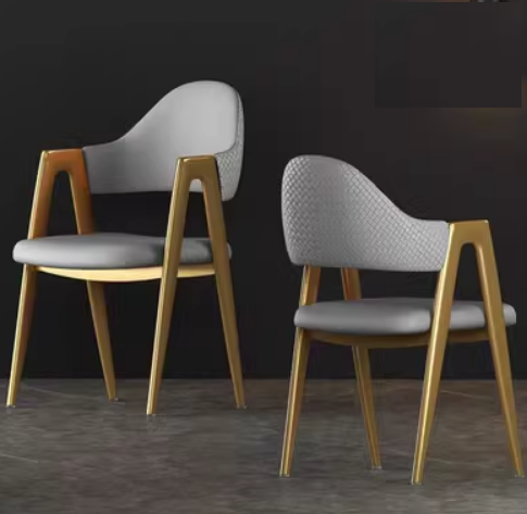 New light luxury soft backrest chair (light gray surface, gray back/gold legs) (size: 50*40*80CM)