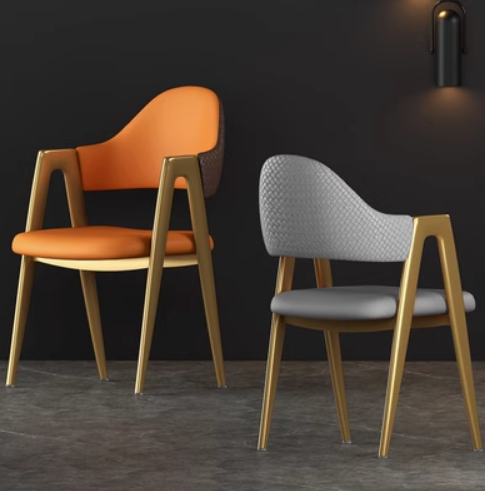 New light luxury soft backrest chair (orange surface, gray back/gold legs) (size: 50*40*80CM)