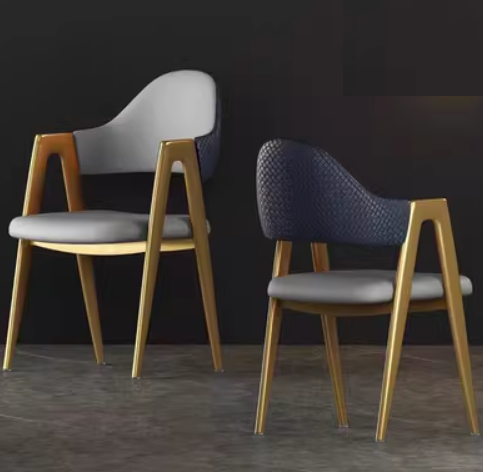 New light luxury soft backrest chair (light gray surface, dark blue back/gold legs) (size: 50*40*80CM)