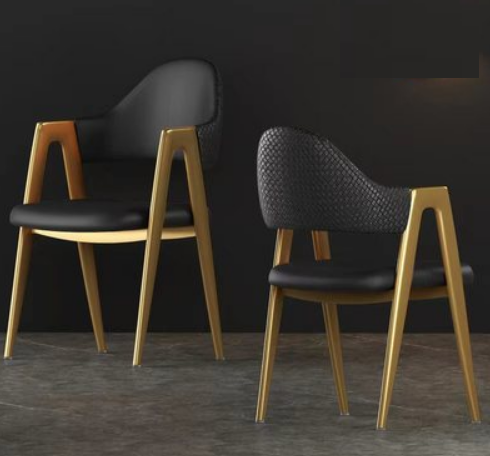 New light luxury soft backrest chair (black surface, black back/gold legs) (size: 50*40*80CM)