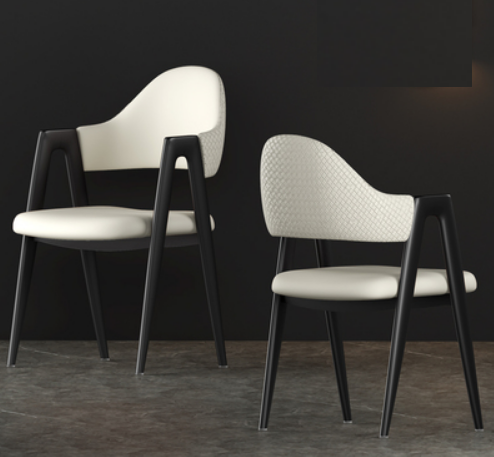New light luxury soft backrest chair (white surface, white back/black legs) (size: 50*40*80CM)