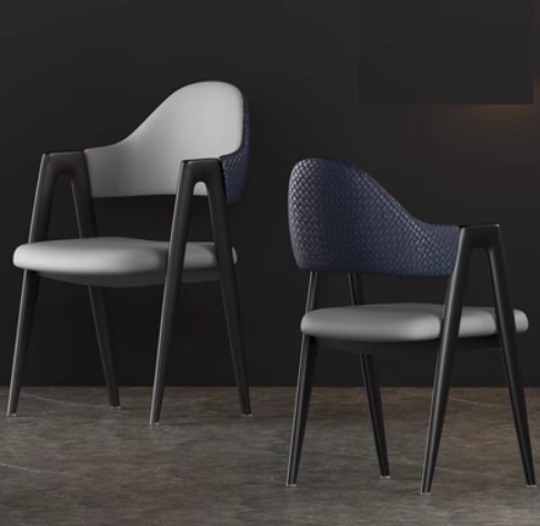 New light luxury soft backrest chair (light gray surface, dark blue back/black legs) (size: 50*40*80CM)