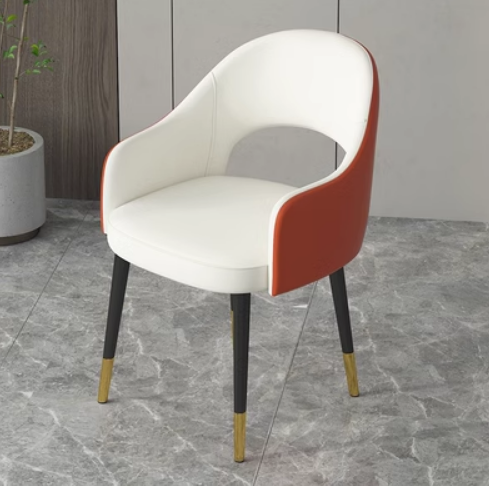 New light luxury armchair with soft backrest (front white and back red/leather) (size: 40*79CM)