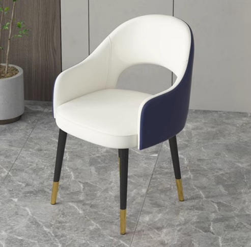 New light luxury armchair with soft backrest (front white and back blue/leather) (size: 40*79CM)