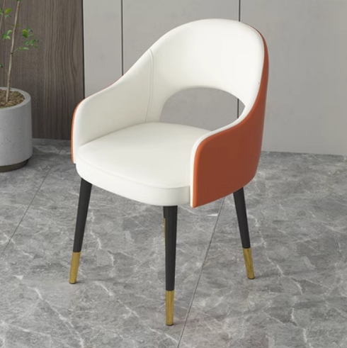 New light luxury armchair with soft backrest (front white and back orange/leather) (size: 40*79CM)