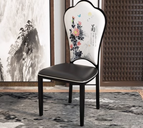 New new Chinese style backrest dining chair (leather printed *Chrysanthemum) (size: 41*46*107CM)