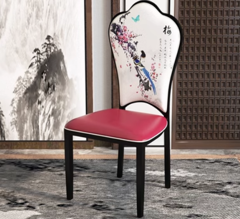 New new Chinese style backrest dining chair (leather print * plum) (size: 41*46*107CM)