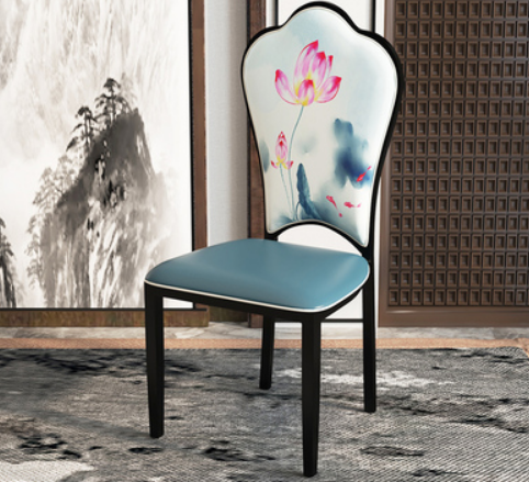 New new Chinese style backrest dining chair (leather print * lotus) (size: 41*46*107CM)