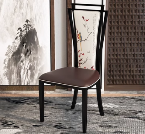New new Chinese style backrest dining chair (leather print * bird calligraphy and painting) (size: 42*46*108CM)