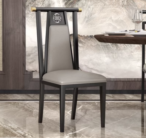 New Chinese style classical iron backrest dining chair (H type* black frame gray leather) (size: 44*51*107CM)