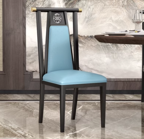 New Chinese style classical iron backrest dining chair (H type* black frame blue leather) (size: 44*51*107CM)