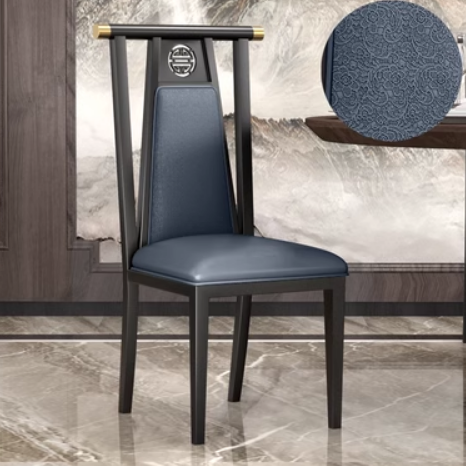 New Chinese style classical iron backrest dining chair (H type* black frame blue pattern leather) (size: 44*51*107CM)