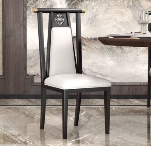New Chinese style classical iron backrest dining chair (H type* black frame white leather) (size: 44*51*107CM)