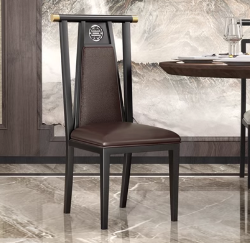 New Chinese style classical iron backrest dining chair (H type* black frame coffee leather) (size: 44*51*107CM)
