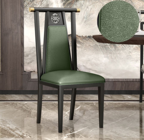 New Chinese style classical iron backrest dining chair (H type* black frame green patterned leather) (size: 44*51*107CM)