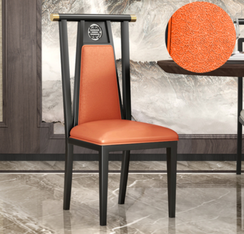 New Chinese style classical iron backrest dining chair (H type* black frame orange pattern leather) (size: 44*51*107CM)