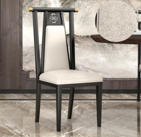 New Chinese style classical iron backrest dining chair (H type* black frame gray patterned leather) (size: 44*51*107CM)