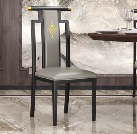 New Chinese style classical iron backrest dining chair (J type* black frame gray leather) (size: 45*50*111CM)