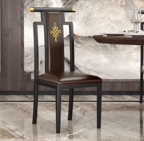 New Chinese style classical iron backrest dining chair (J type* black frame coffee leather) (size: 45*50*111CM)