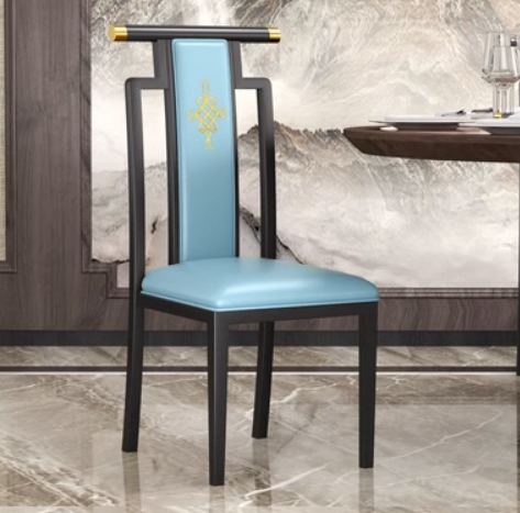 New Chinese style classical iron backrest dining chair (J type* black frame blue leather) (size: 45*50*111CM)