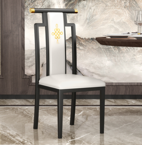 New Chinese style classical iron backrest dining chair (J type* black frame white leather) (size: 45*50*111CM)