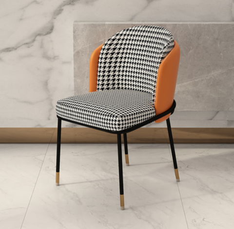New modern simple luxury backrest dining chair (houndstooth*orange leather) (size: 54*54*79CM)