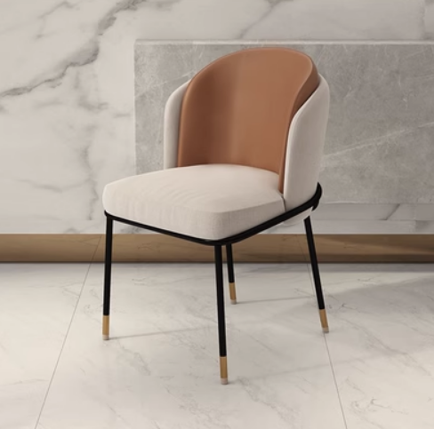 New modern simple luxury backrest dining chair (brown leather * gray linen) (size: 54*54*79CM)